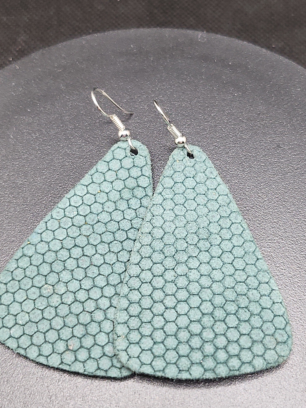 Turquoise Hex-Pattern Teardrop Earrings by